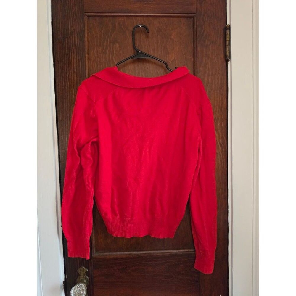 Calvin Klein Bright Red V-Neck Collared Sweater - Picture 3 of 3